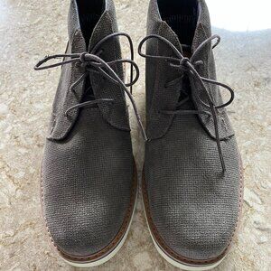 Mens Brand New Nunn Bush Grey Suede-like Boots with tan Leather Upper Size 8.5
